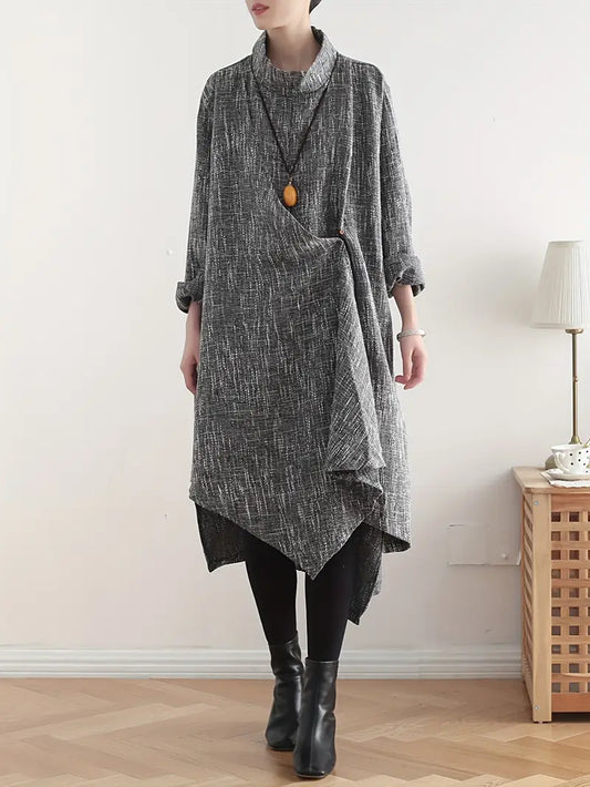 Women's Dress with Stand Collar Long Sleeves Irregular Asymmetrical Maxi Skirt for Office Commute Outing Picnic Travel, Picnic Attire, Travel Clothing, Bohemian Style
