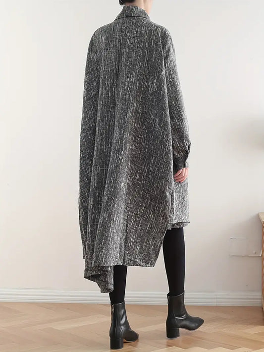 Women's Dress with Stand Collar Long Sleeves Irregular Asymmetrical Maxi Skirt for Office Commute Outing Picnic Travel, Picnic Attire, Travel Clothing, Bohemian Style