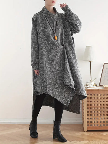 Women's Dress with Stand Collar Long Sleeves Irregular Asymmetrical Maxi Skirt for Office Commute Outing Picnic Travel, Picnic Attire, Travel Clothing, Bohemian Style
